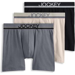 Jockey Men’s Underwear True Style 6″ Boxer Brief – 3 Pack(Grey/Beige/Black Night)
