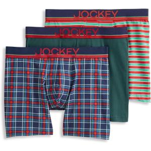Jockey Men’s Underwear True Style 6″ Boxer Brief – 3 Pack(Sweet Plaid/Cactus Pine/Twinkling Stripe)
