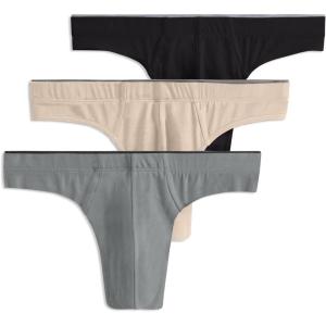 Jockey Men’s Underwear True Style Thong – 3 Pack(Battleship Grey/Military Beige/Black)
