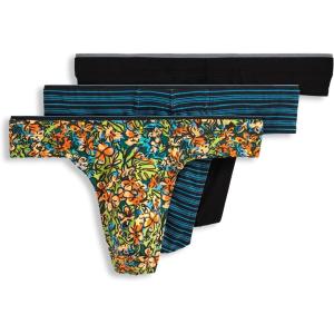 Jockey Men’s Underwear True Style Thong – 3 Pack(Bright Tropics/Black/Shoreline Stripe)