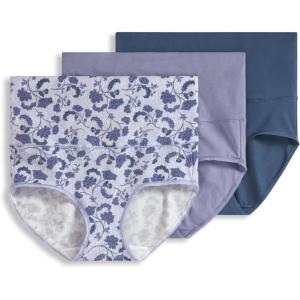 Jockey Women’s Shapewear Skimmies Cotton Stretch 360° Tummy Smoothing Brief – 3 Pack(Elegant Floral)