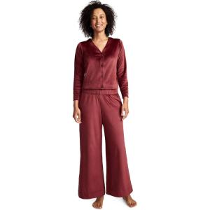 Jockey Women’s Sleepwear Velour Button Top and Wide Leg Pant Sleep Set(Deep Cranberry)