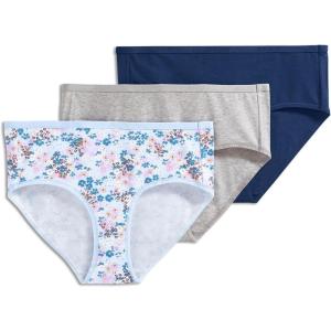 Jockey Women’s Underwear Organic Cotton Stretch Logo Hipster – 3 Pack(Grey Heather/Ink Well/Ditsy Blue Floral)