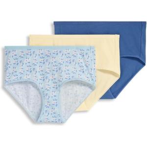 Jockey Women’s Underwear Organic Cotton Stretch Logo Modern Brief – 3 Pack(Bright Blue Blooms/True Blue/Lemon Fizz)