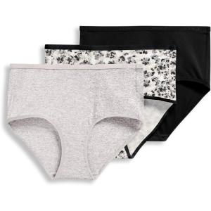 Jockey Women’s Underwear Organic Cotton Stretch Logo Modern Brief – 3 Pack(Grey Heather/Placid Black Petals/Black)