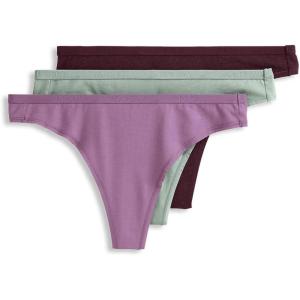 Jockey Women’s Underwear Organic Cotton Stretch Logo Thong – 3 Pack(Dried Sage/Deep Sangria/Silver Plum)