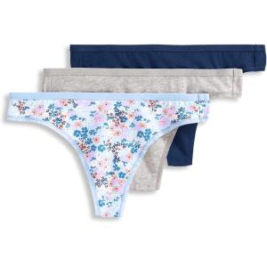 Jockey Women’s Underwear Organic Cotton Stretch Logo Thong – 3 Pack(Grey Heather/Ink Well/Ditsy Blue Floral)