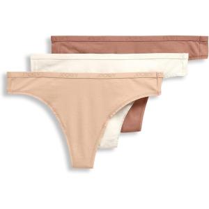 Jockey Women’s Underwear Organic Cotton Stretch Logo Thong – 3 Pack(Ivory/Light/Almond)