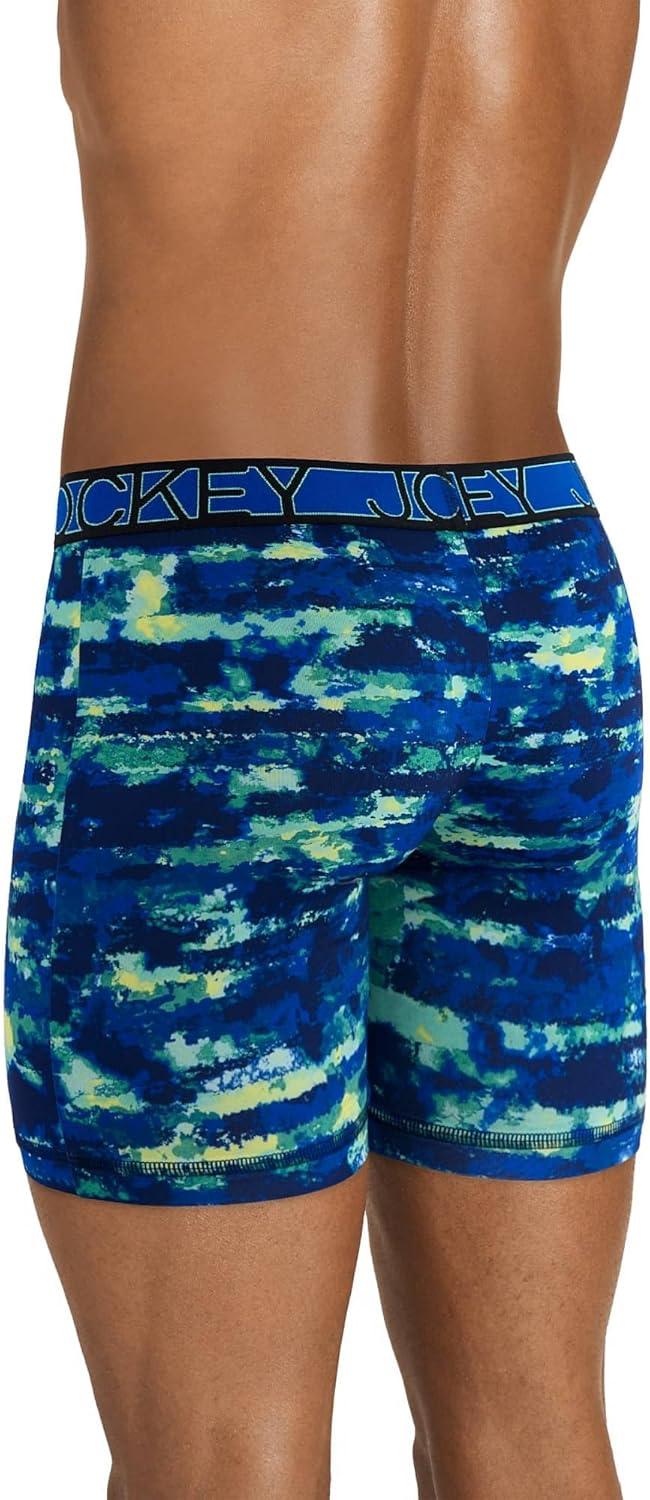 imageJockey Mens Underwear Active Microfiber 9 Long Leg Boxer Brief 3 PackBluest BlueSmoky Stripe BluesTrue Navy
