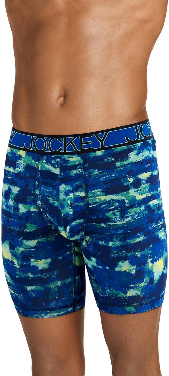 imageJockey Mens Underwear Active Microfiber 9 Long Leg Boxer Brief 3 PackBluest BlueSmoky Stripe BluesTrue Navy