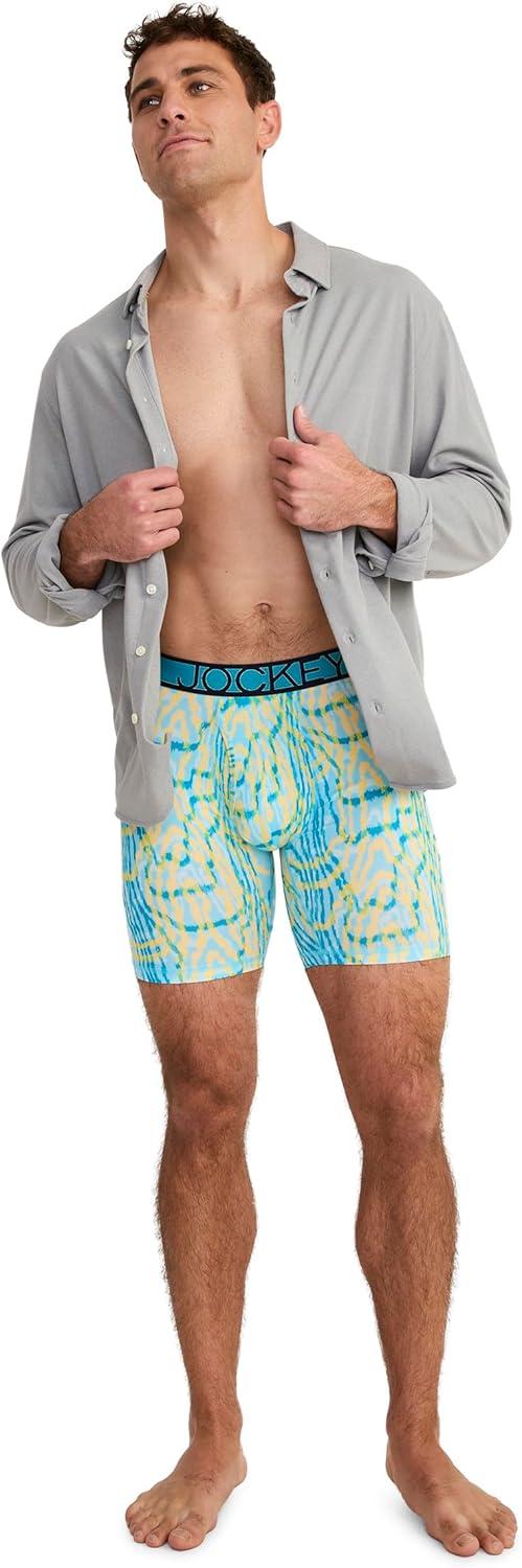 imageJockey Mens Underwear Active Microfiber 9 Long Leg Boxer Brief 3 PackNorthern LightPsychedelicTrue Navy