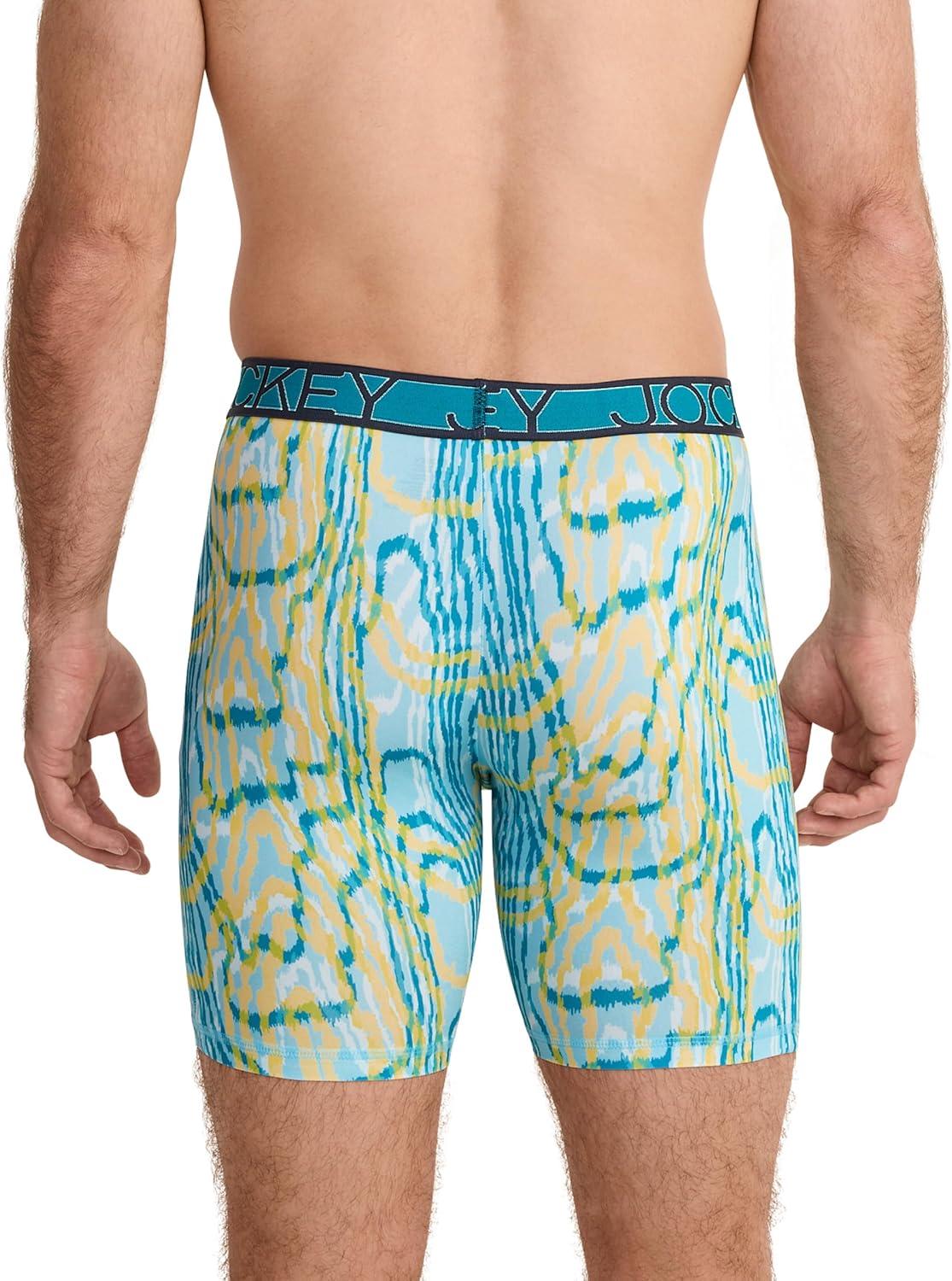 imageJockey Mens Underwear Active Microfiber 9 Long Leg Boxer Brief 3 PackNorthern LightPsychedelicTrue Navy