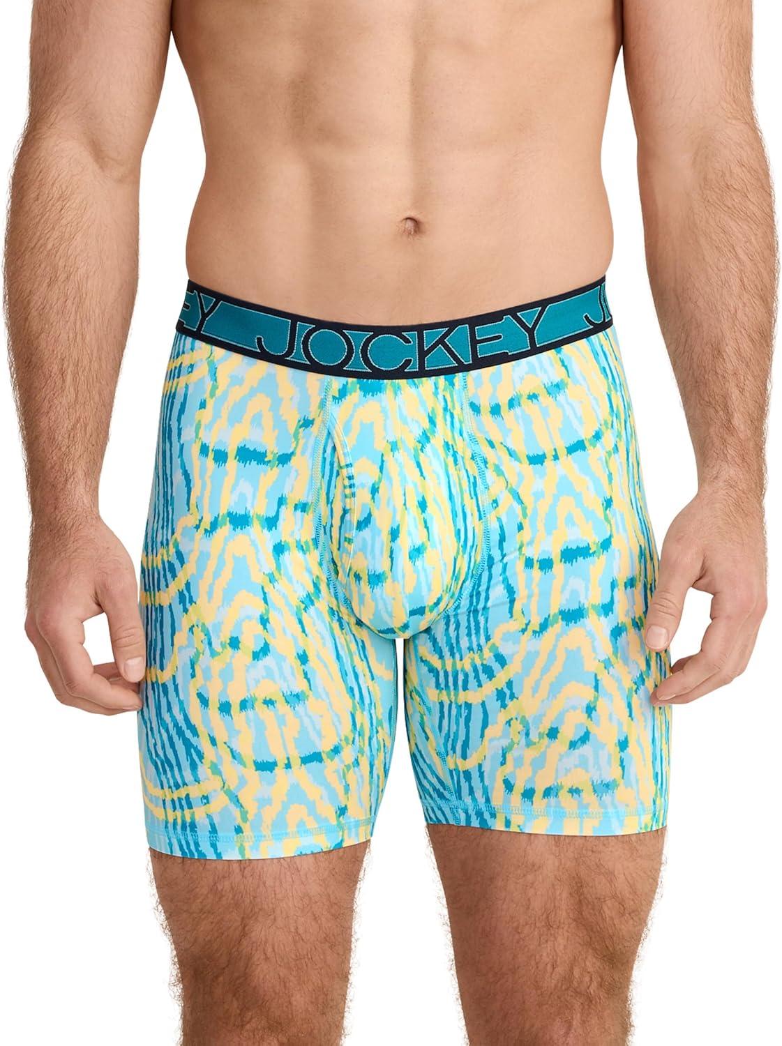 imageJockey Mens Underwear Active Microfiber 9 Long Leg Boxer Brief 3 PackNorthern LightPsychedelicTrue Navy