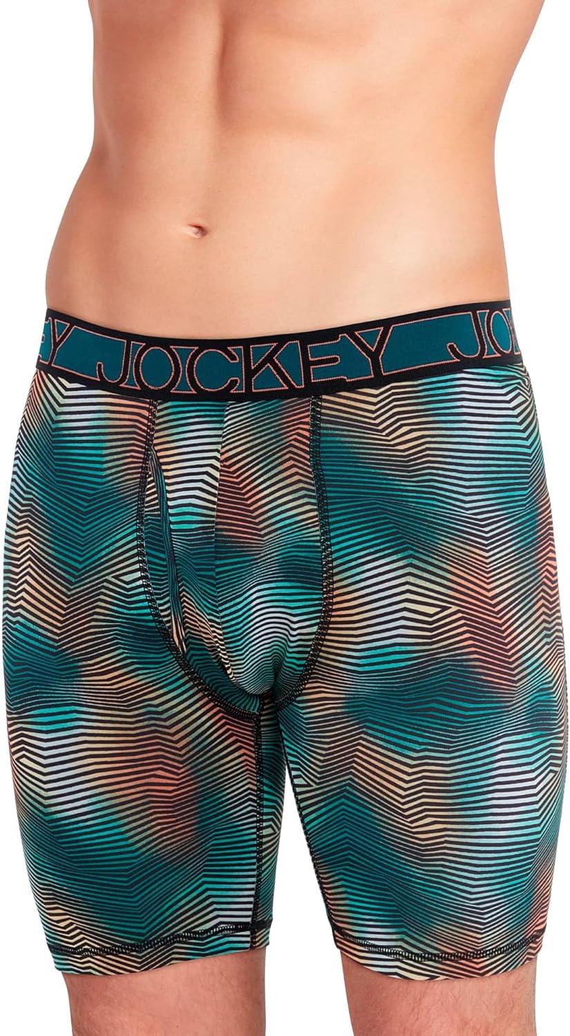 imageJockey Mens Underwear Active Microfiber 9 Long Leg Boxer Brief 3 PackTropical CoralJagged Bayou OmbreBlack