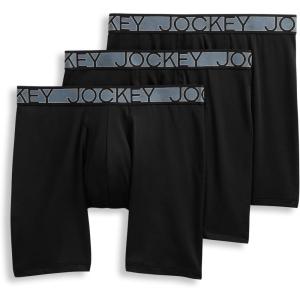 Jockey Men’s Underwear Active Microfiber 9″ Long Leg Boxer Brief – 3 Pack(Black)