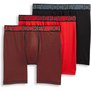 Jockey Men’s Underwear Active Microfiber 9″ Long Leg Boxer Brief – 3 Pack(Black/Timescape Geo/Racing Red)