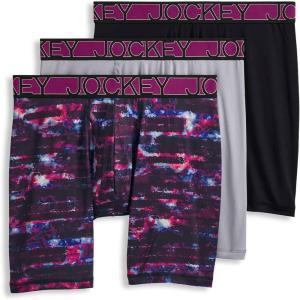Jockey Men’s Underwear Active Microfiber 9″ Long Leg Boxer Brief – 3 Pack(Grey  Purple  Black)