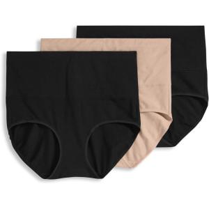 Jockey Women’s Shapewear Skimmies Cotton Stretch 360° Tummy Smoothing Brief – 3 Pack(Black/Light)