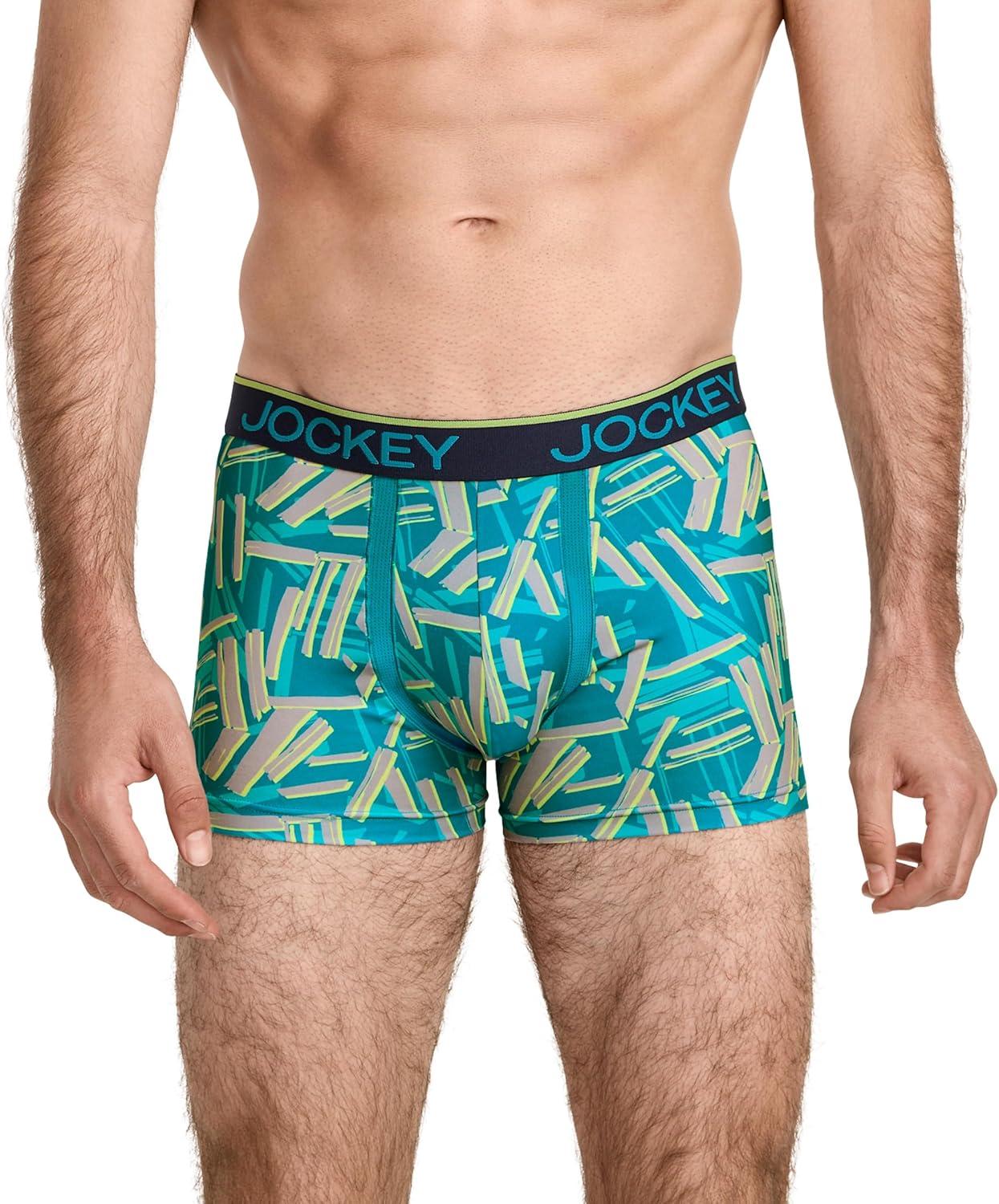 imageJockey Mens Underwear Chafe Proof Pouch Microfiber 3 Trunk 3 PackNorthern LightAbstract TractionTrue Navy