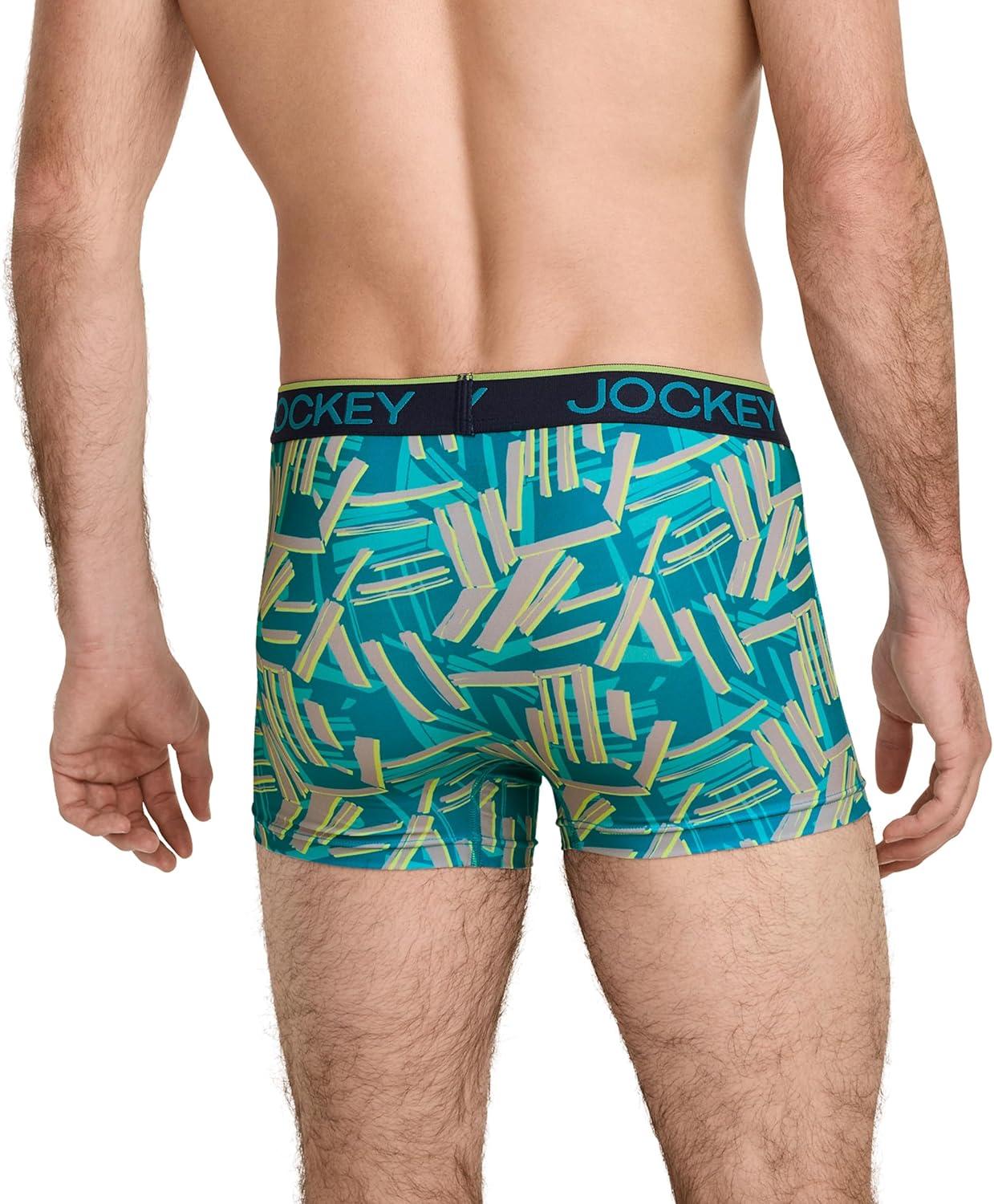 imageJockey Mens Underwear Chafe Proof Pouch Microfiber 3 Trunk 3 PackNorthern LightAbstract TractionTrue Navy