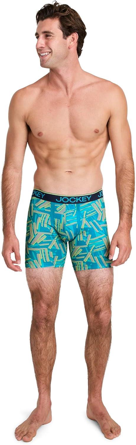 imageJockey Mens Underwear Chafe Proof Pouch Microfiber 6 Boxer Brief 3 PackNorthern LightAbstract TractionTrue Navy