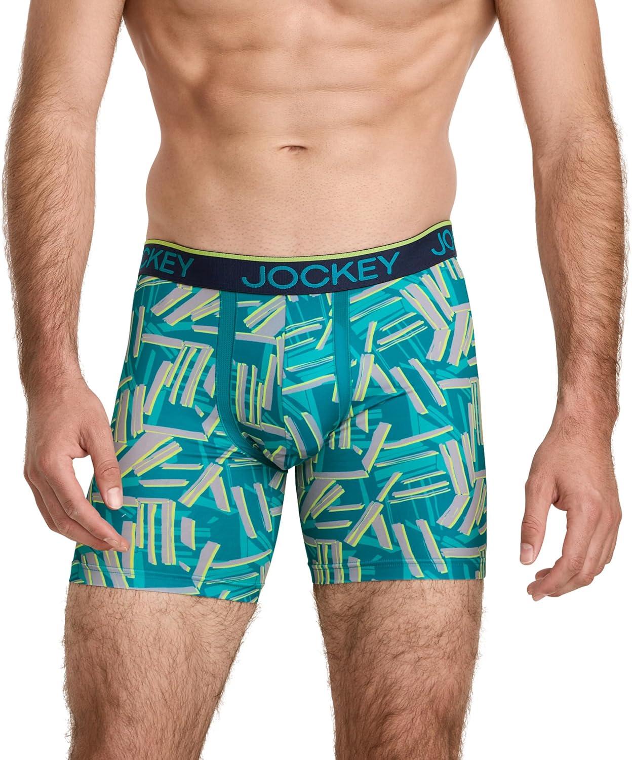 imageJockey Mens Underwear Chafe Proof Pouch Microfiber 6 Boxer Brief 3 PackNorthern LightAbstract TractionTrue Navy