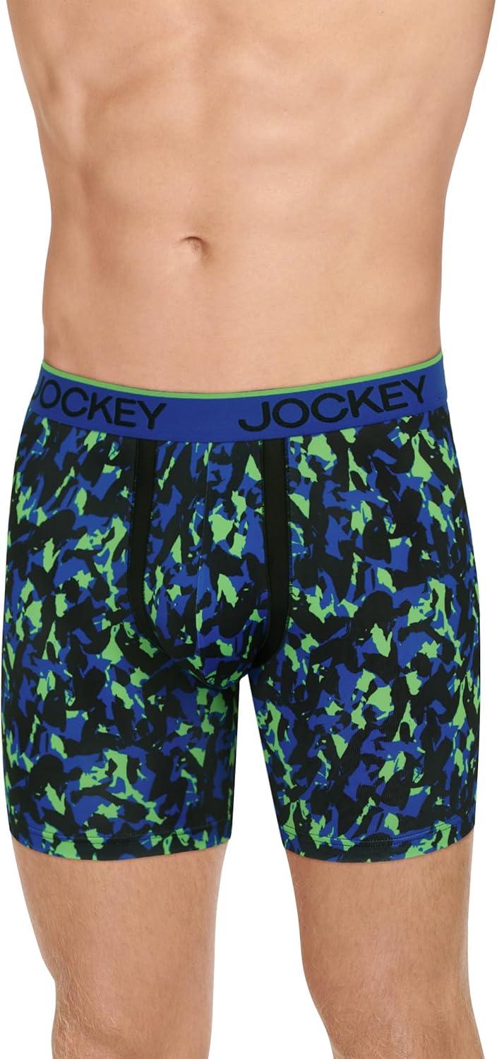 imageJockey Mens Underwear Chafe Proof Pouch Microfiber 6 Boxer Brief 3 PackUltra BlueExpressive BlueBlack