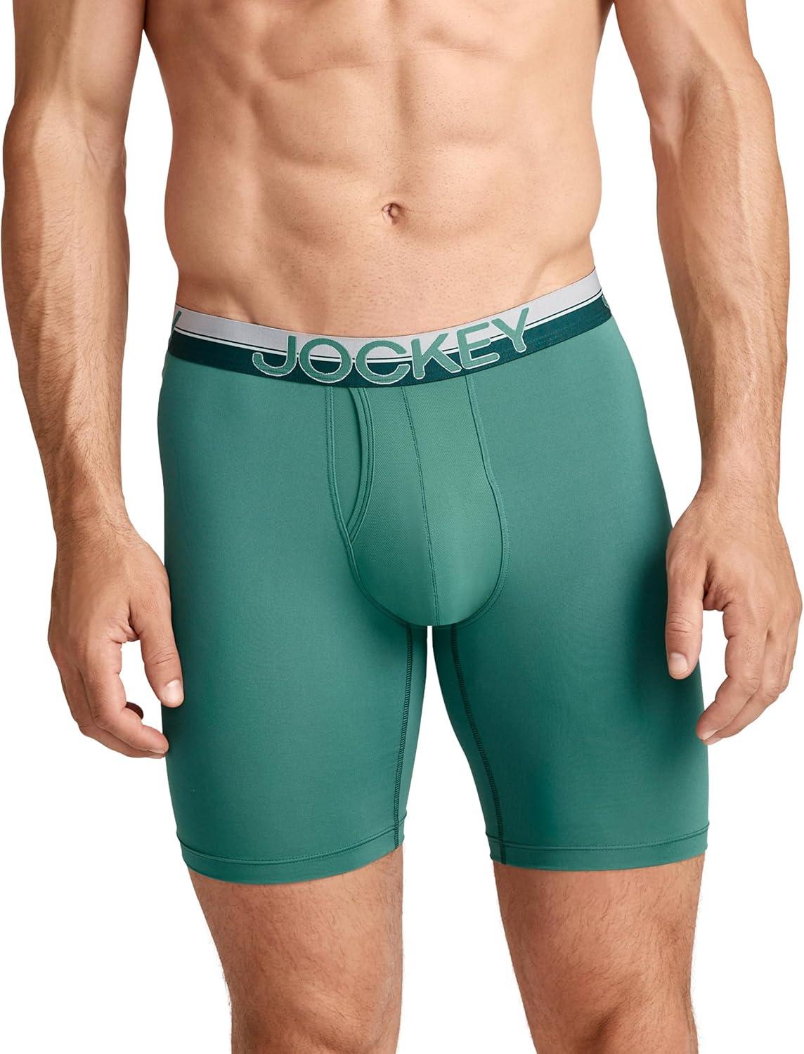 imageJockey Mens Underwear Infinite Cool Microfiber Stretch 8 Long Leg Boxer Brief 3 PackAmazon Green