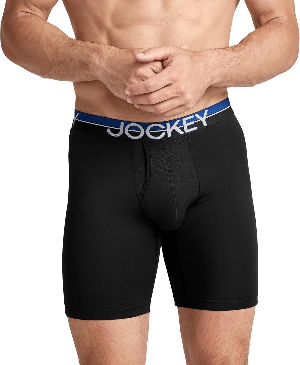 imageJockey Mens Underwear Infinite Cool Microfiber Stretch 8 Long Leg Boxer Brief 3 PackBlack