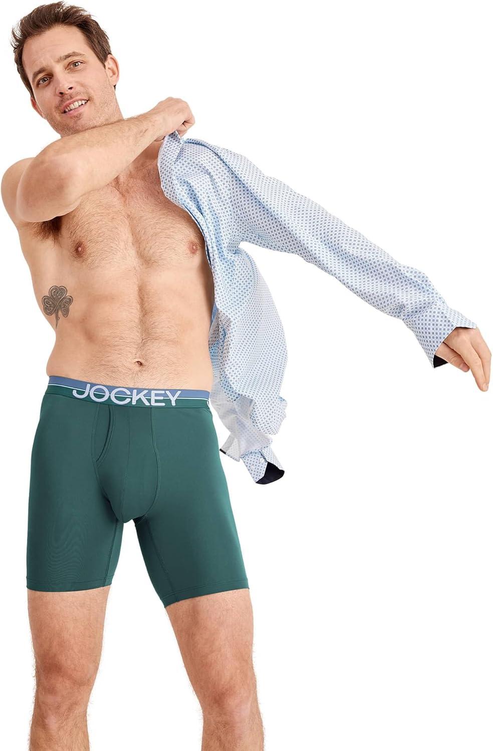 imageJockey Mens Underwear Infinite Cool Microfiber Stretch 8 Long Leg Boxer Brief 3 PackCactus PineShowerFresh Coast