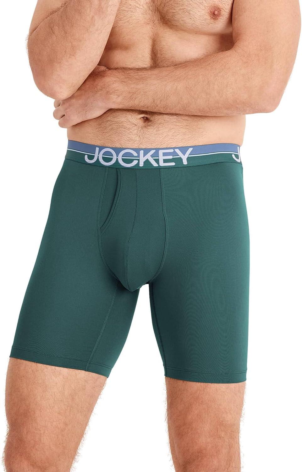 imageJockey Mens Underwear Infinite Cool Microfiber Stretch 8 Long Leg Boxer Brief 3 PackCactus PineShowerFresh Coast