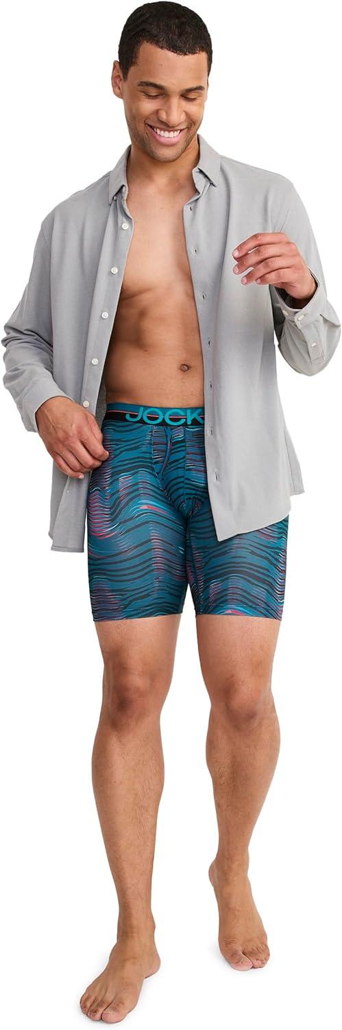 imageJockey Mens Underwear Infinite Cool Microfiber Stretch 8 Long Leg Boxer Brief 3 PackNorthern LightUnderwater WaveBlack