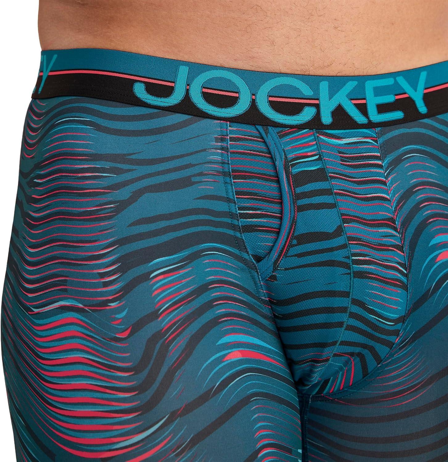 imageJockey Mens Underwear Infinite Cool Microfiber Stretch 8 Long Leg Boxer Brief 3 PackNorthern LightUnderwater WaveBlack