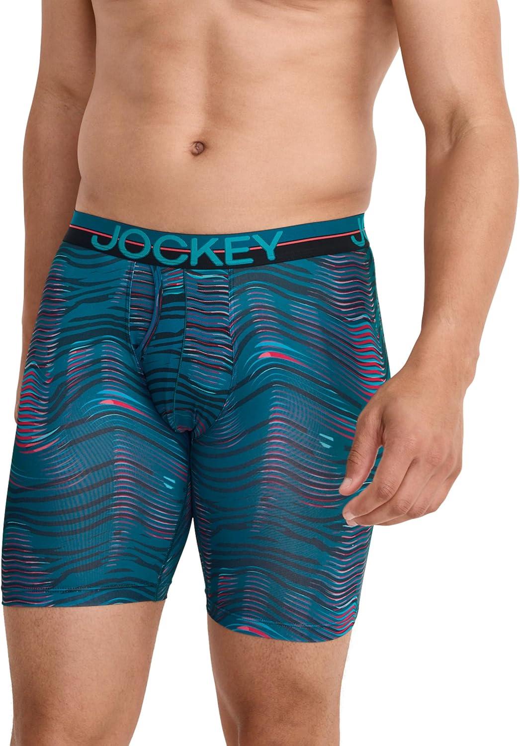 imageJockey Mens Underwear Infinite Cool Microfiber Stretch 8 Long Leg Boxer Brief 3 PackNorthern LightUnderwater WaveBlack