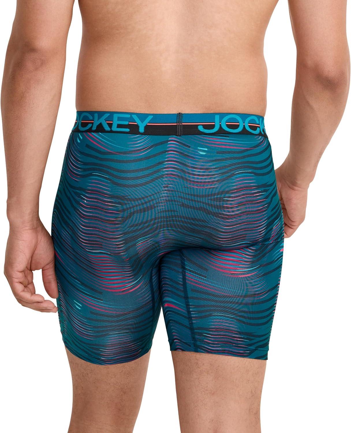 imageJockey Mens Underwear Infinite Cool Microfiber Stretch 8 Long Leg Boxer Brief 3 PackNorthern LightUnderwater WaveBlack