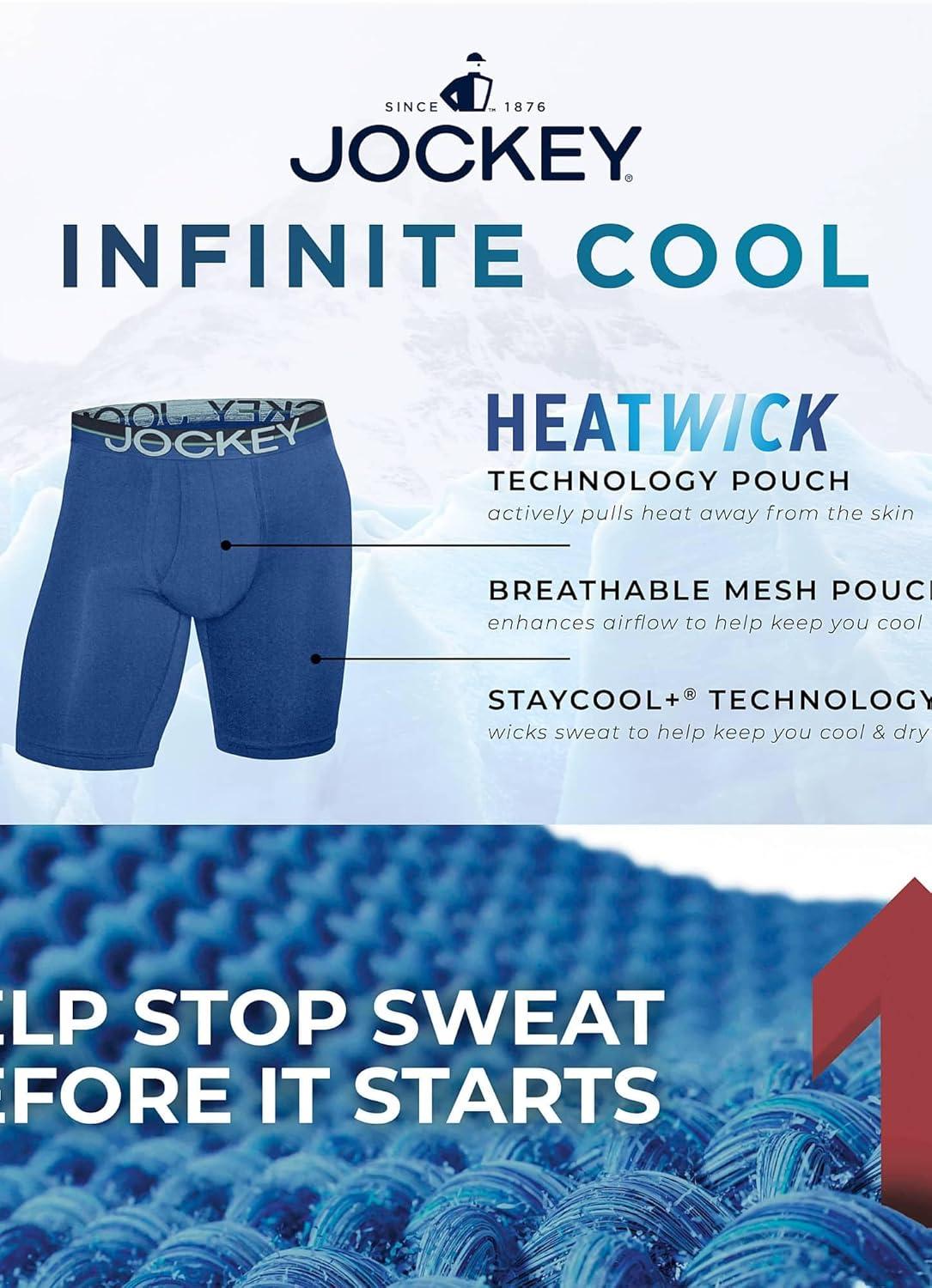 imageJockey Mens Underwear Infinite Cool Microfiber Stretch 8 Long Leg Boxer Brief 3 PackOpaque Geo BluesBluest BlueTrue Navy