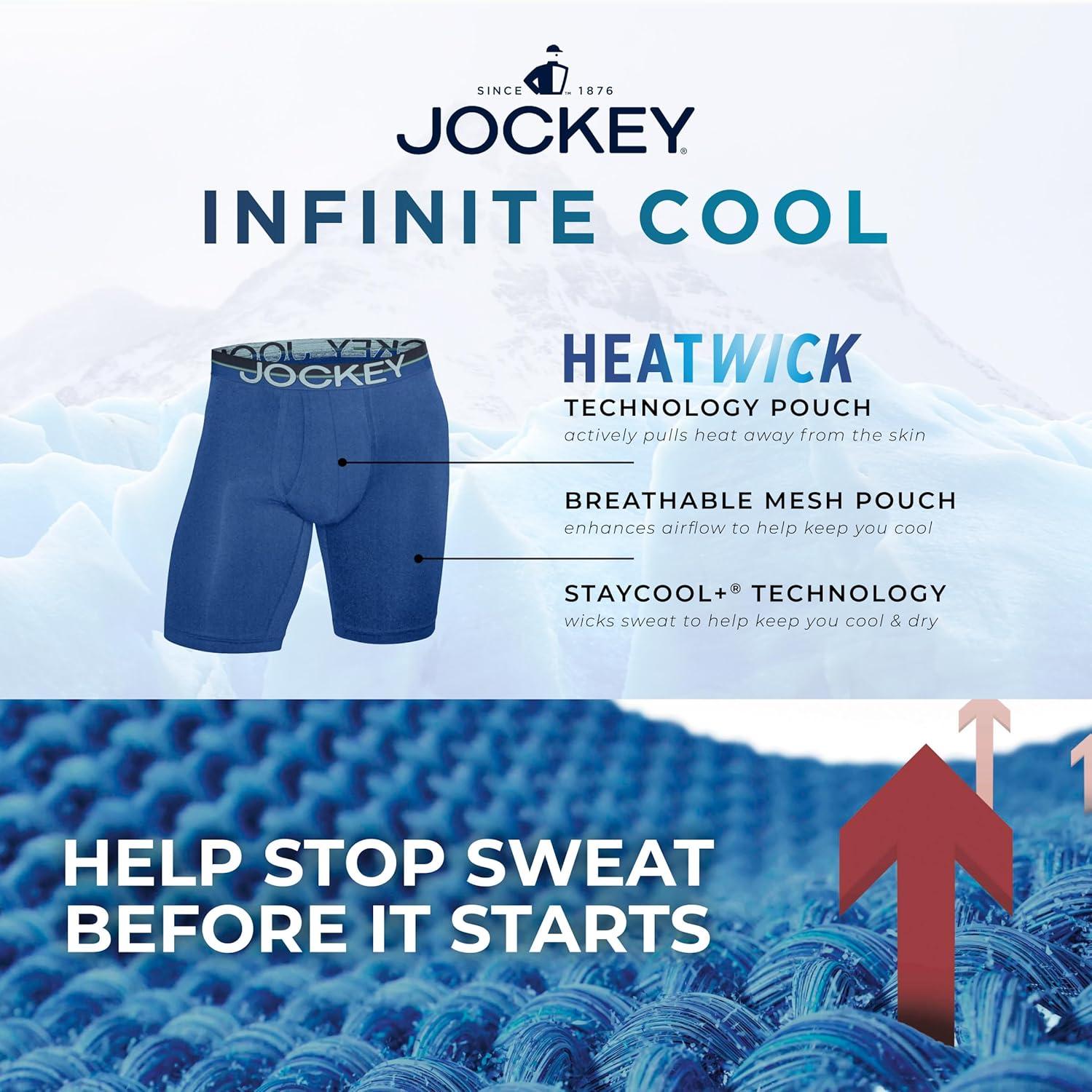 imageJockey Mens Underwear Infinite Cool Microfiber Stretch 8 Long Leg Boxer Brief 3 PackStumbling StencilsTrue NavyFuture Dusk