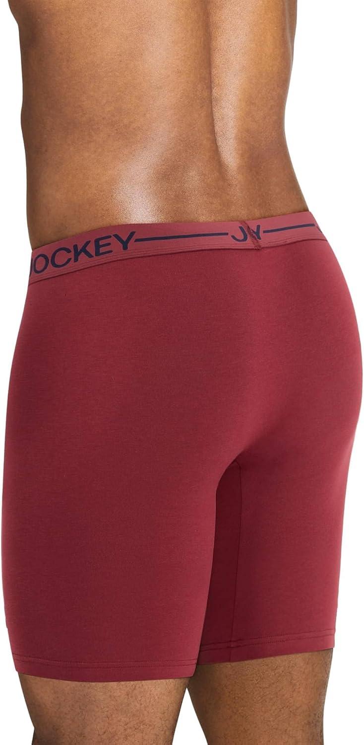 imageJockey Mens Underwear Organic Cotton Stretch 95 Long Leg Boxer Brief 3 PackBayouTrue NavyLeather Red