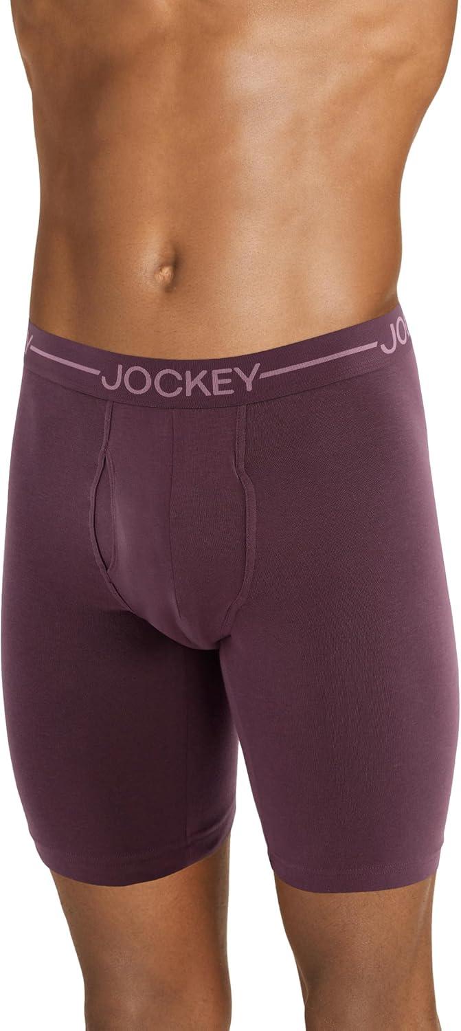 imageJockey Mens Underwear Organic Cotton Stretch 95 Long Leg Boxer Brief 3 PackCherry WineShowerCactus Pine