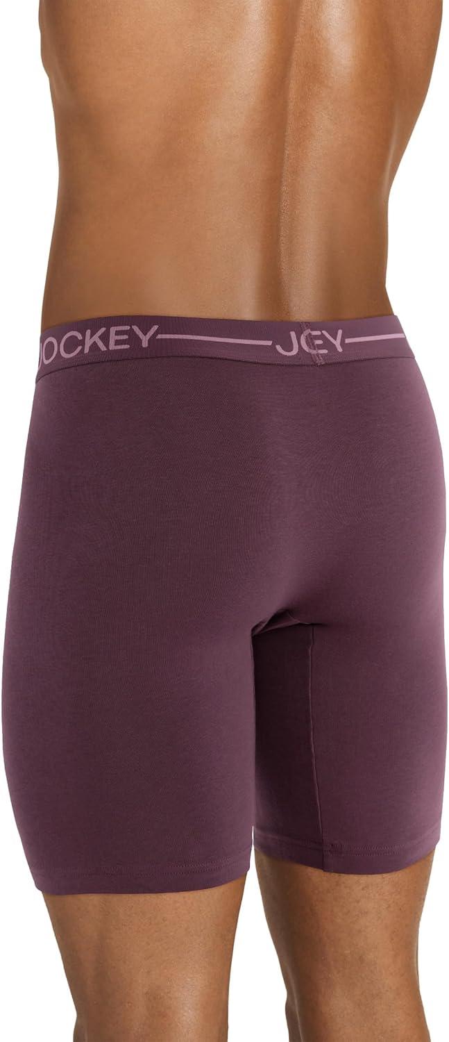 imageJockey Mens Underwear Organic Cotton Stretch 95 Long Leg Boxer Brief 3 PackCherry WineShowerCactus Pine