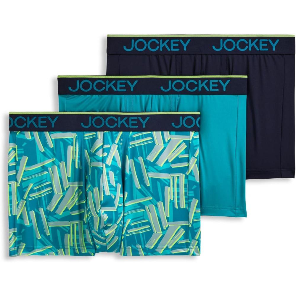 imageJockey Mens Underwear Chafe Proof Pouch Microfiber 3 Trunk  3 PackNorthern LightAbstract TractionTrue Navy