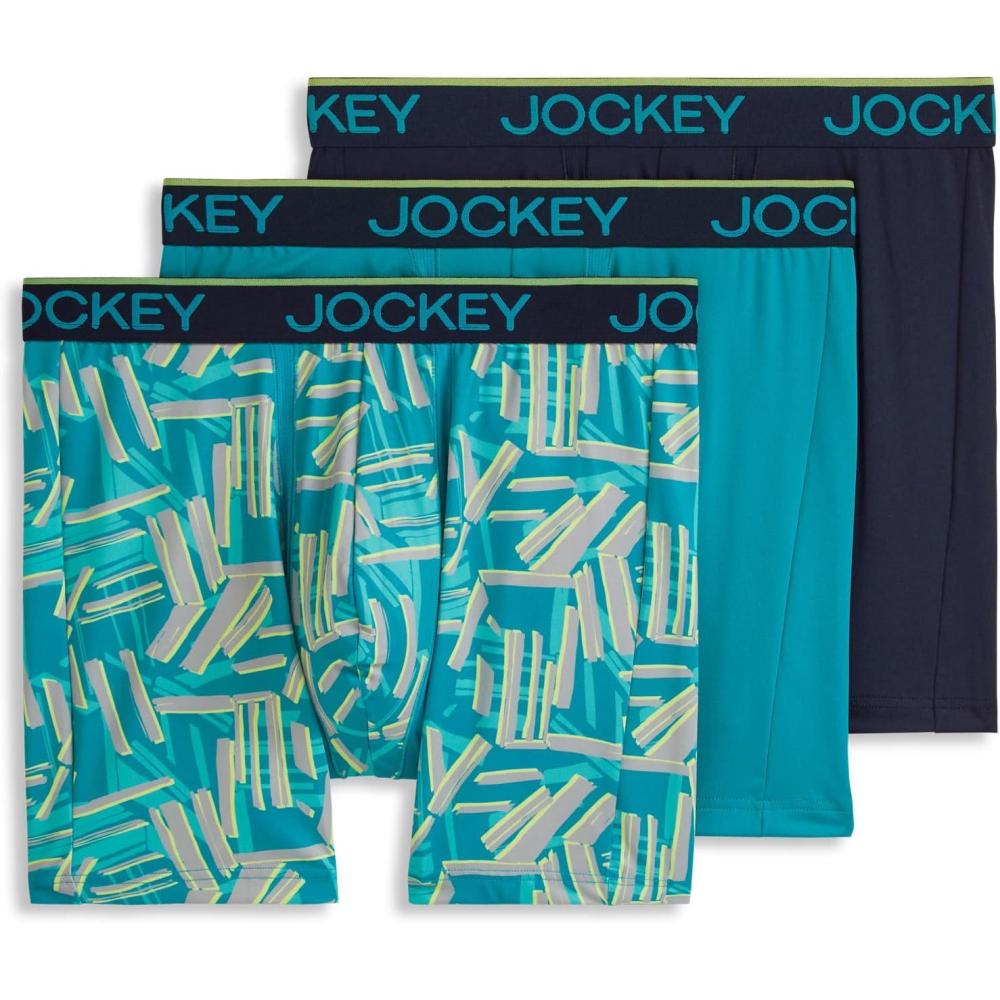 imageJockey Mens Underwear Chafe Proof Pouch Microfiber 6 Boxer Brief  3 PackNorthern LightAbstract TractionTrue Navy