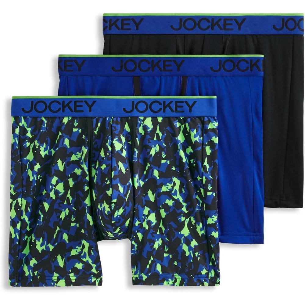 imageJockey Mens Underwear Chafe Proof Pouch Microfiber 6 Boxer Brief  3 PackUltra BlueExpressive BlueBlack