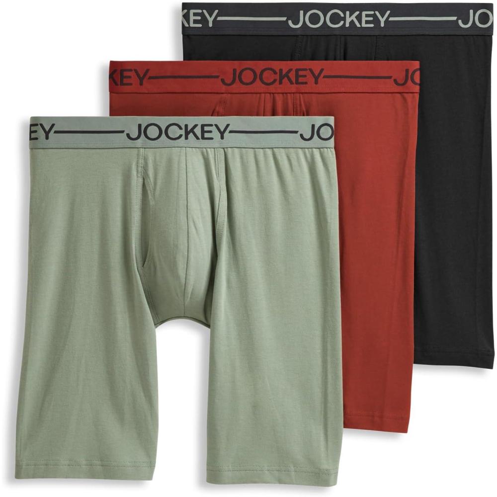 imageJockey Mens Underwear Organic Cotton Stretch 95 Long Leg Boxer Brief 3 PackDried SageCanyonObsidian Grey