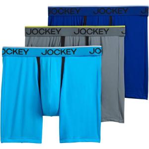 Jockey Men’s Underwear Chafe Proof Pouch Microfiber 6″ Boxer Brief – 3 Pack(Aqua/Grey/Blue)