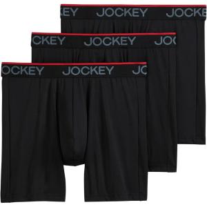 Jockey Men’s Underwear Chafe Proof Pouch Microfiber 6″ Boxer Brief – 3 Pack(Black)