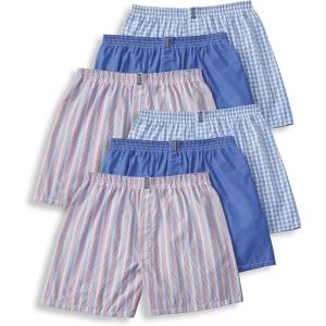 Jockey Men’s Underwear Classics Full Cut 5″ Boxer – 6 Pack(Racing Red Stripe/Blue Chambray/Soft Sky Small Plaid)