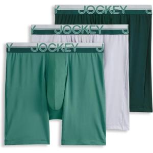 Jockey Men’s Underwear Infinite Cool Microfiber Stretch 8″ Long Leg Boxer Brief – 3 Pack(Amazon Green)