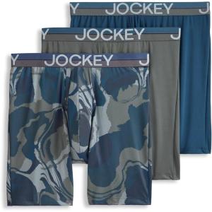 Jockey Men’s Underwear Infinite Cool Microfiber Stretch 8″ Long Leg Boxer Brief – 3 Pack(Nocturne Marble)