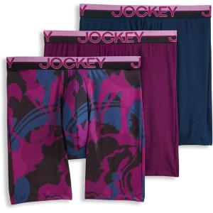 Jockey Men’s Underwear Infinite Cool Microfiber Stretch 8″ Long Leg Boxer Brief – 3 Pack(Plum Marble)